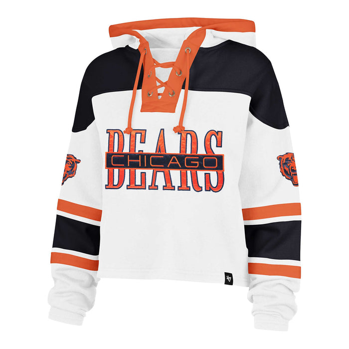 Chicago Bears 47 Brand Women's White Wash Cut Through Cropped Lacer Hooded Sweatshirt
