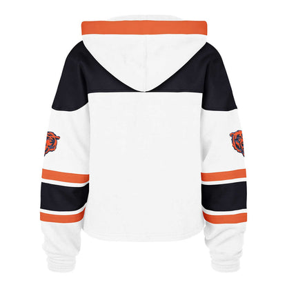 Chicago Bears 47 Brand Women's White Wash Cut Through Cropped Lacer Hooded Sweatshirt