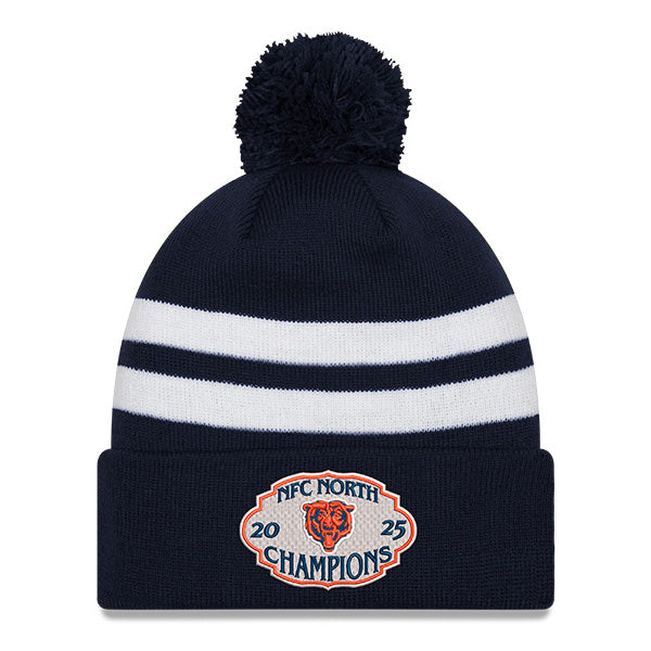 Chicago Bears New Era 2025 NFC North Division Champs Navy Beanie With POM Knit Hat