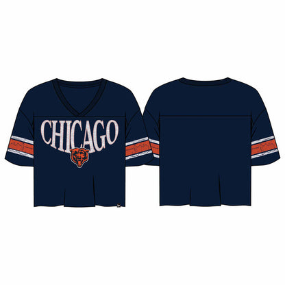 Chicago Bears New Era Women's Stretch Script Boxy Crop Top Tee Shirt