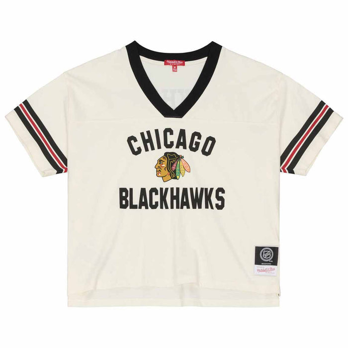 Chicago Blackhawks Mitchell And Ness Womens Retro Roots Boxy Yoke Crop Top Tee Shirt