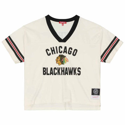 Chicago Blackhawks Mitchell And Ness Womens Retro Roots Boxy Yoke Crop Top Tee Shirt