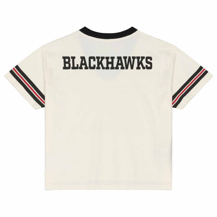Chicago Blackhawks Mitchell And Ness Womens Retro Roots Boxy Yoke Crop Top Tee Shirt