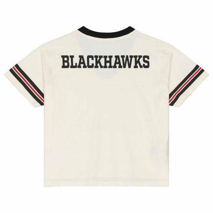 Chicago Blackhawks Mitchell And Ness Womens Retro Roots Boxy Yoke Crop Top Tee Shirt