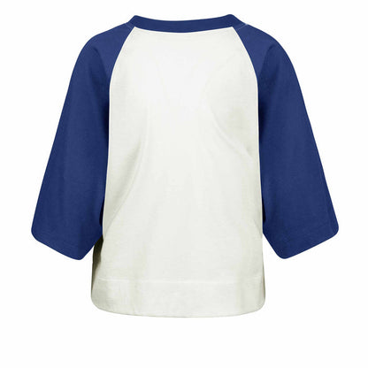 Chicago Cubs 47 Brand Women's Infield Shift Raglan Crop Short Sleeve T Shirt