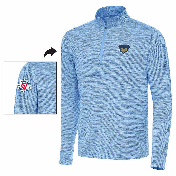 Chicago Cubs Antigua 150 Year Columbia Blue Quarter Zip Pullover