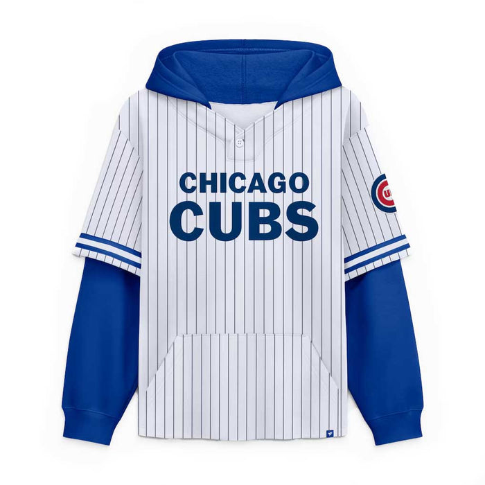 Chicago Cubs Fanatics Relaxed Fit Layered Pinstripe Hooded Sweatshirt