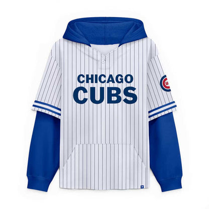 Chicago Cubs Fanatics Relaxed Fit Layered Pinstripe Hooded Sweatshirt