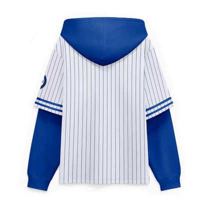 Chicago Cubs Fanatics Relaxed Fit Layered Pinstripe Hooded Sweatshirt