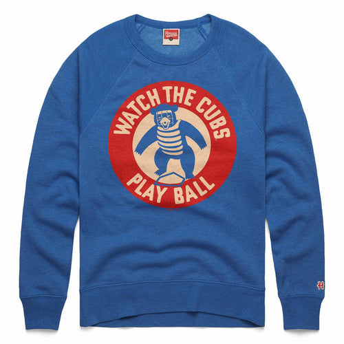 Chicago Cubs Homage Royal Watch The Cubs Play Ball Crewneck Sweatshirt