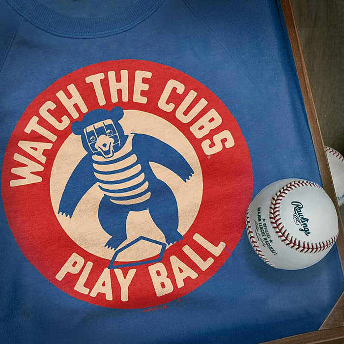 Chicago Cubs Homage Royal Watch The Cubs Play Ball Crewneck Sweatshirt
