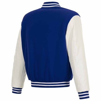 Chicago Cubs JH Royal Reversable Faux Leather Sleeves Walking Bear Bomber Jacket