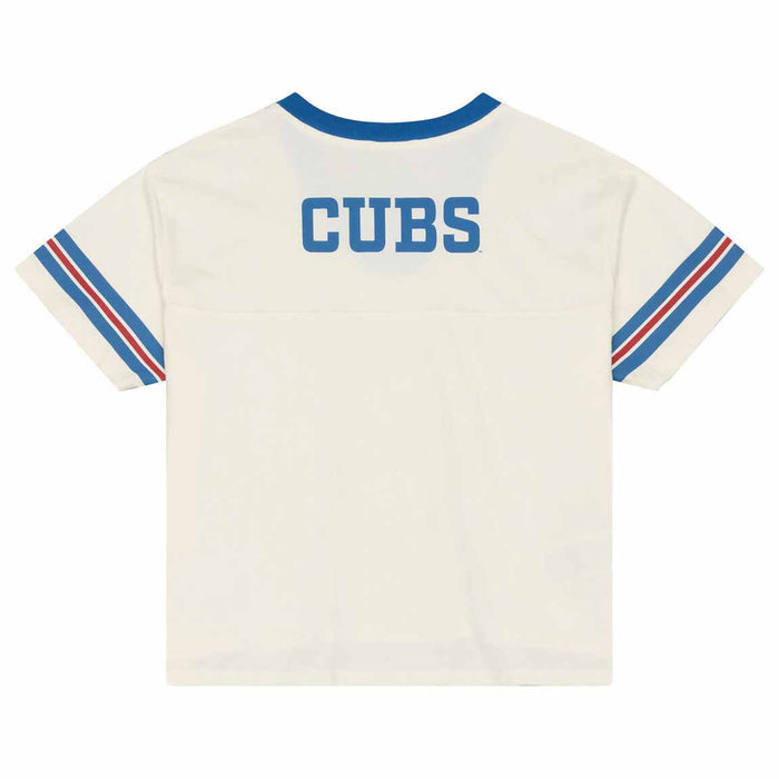Chicago Cubs Mitchell And Ness Women's Retro Roots Boxy Yoke Crop Top Tee Shirt