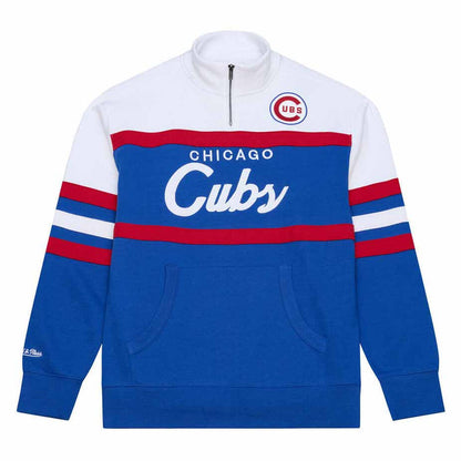 Chicago Cubs Mitchell & Ness Team Color Head Coach Quarter Zip Sweatshirt