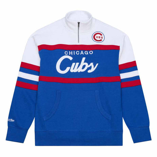 Chicago Cubs Mitchell & Ness Team Color Head Coach Quarter Zip Sweatshirt