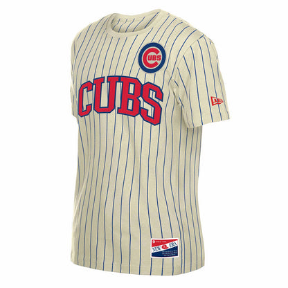 Chicago Cubs New Era Bullseye Beige Pinstripe T Shirt