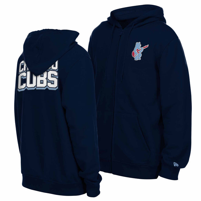 Chicago Cubs New Era Rock Bear Two Sided Full Zip Hooded Sweatshirt