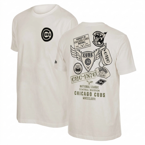 Chicago Cubs New Era Rusted Gold and Black Bullseye Back Print Short Sleeve Tee Shirt