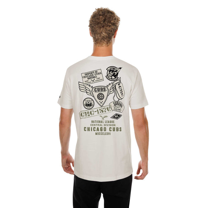 Chicago Cubs New Era Rusted Gold and Black Bullseye Back Print Short Sleeve Tee Shirt