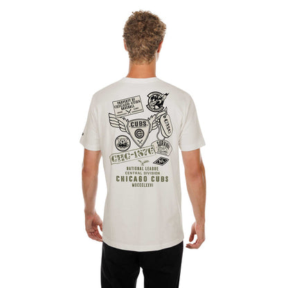 Chicago Cubs New Era Rusted Gold and Black Bullseye Back Print Short Sleeve Tee Shirt