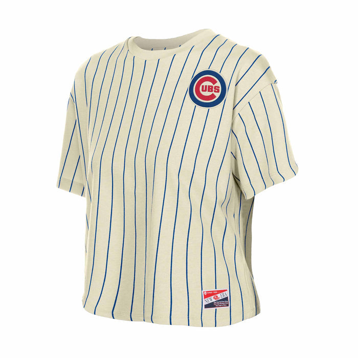 Chicago Cubs New Era Women's Beige Bullseye Boxy Short Sleeve T Shirt