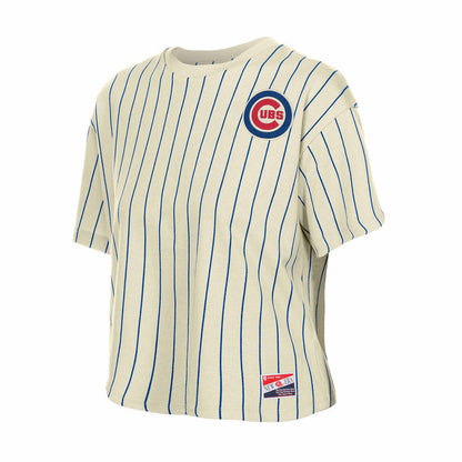 Chicago Cubs New Era Women's Beige Bullseye Boxy Short Sleeve T Shirt