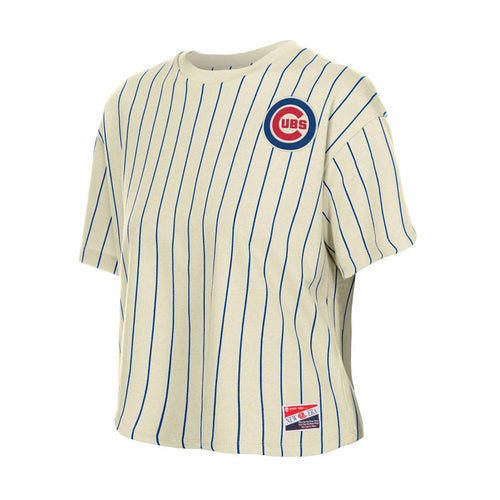 Chicago Cubs New Era Women's Beige Bullseye Boxy Short Sleeve T Shirt
