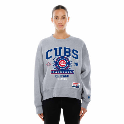 Chicago Cubs New Era Women's Bullseye Grey Crested Crewneck Sweatshirt