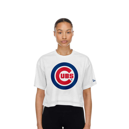 Chicago Cubs New Era Women's Bullseye Mesh Crop T Shirt