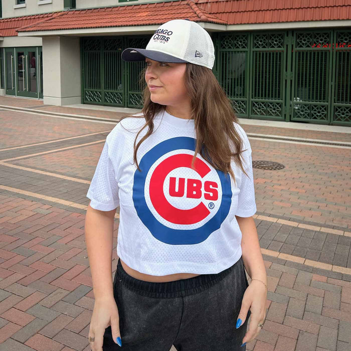 Chicago Cubs New Era Women's Bullseye Mesh Crop T Shirt