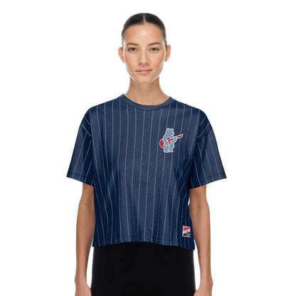 Chicago Cubs New Era Women's Navy Rock Bear Boxy Short Sleeve T Shirt