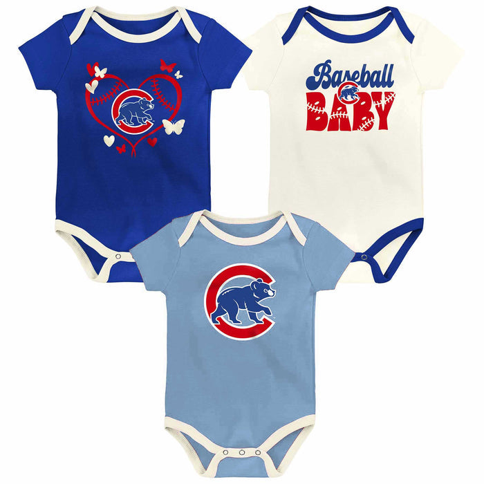 Chicago Cubs Newborn Girls 3 Pack Creeper Set