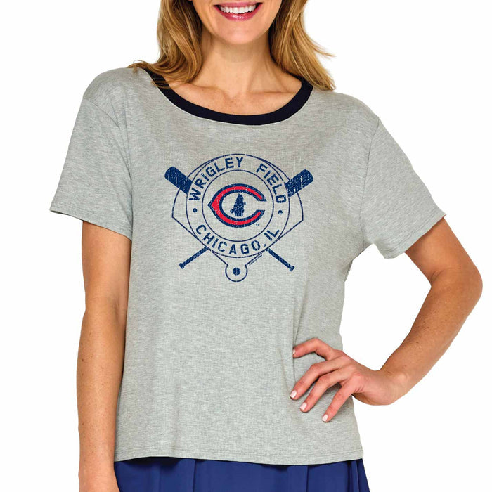 Chicago Cubs Soft As A Grape Women's Grey 2x1 Rib Color Block T Shirt
