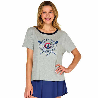 Chicago Cubs Soft As A Grape Women's Grey 2x1 Rib Color Block T Shirt