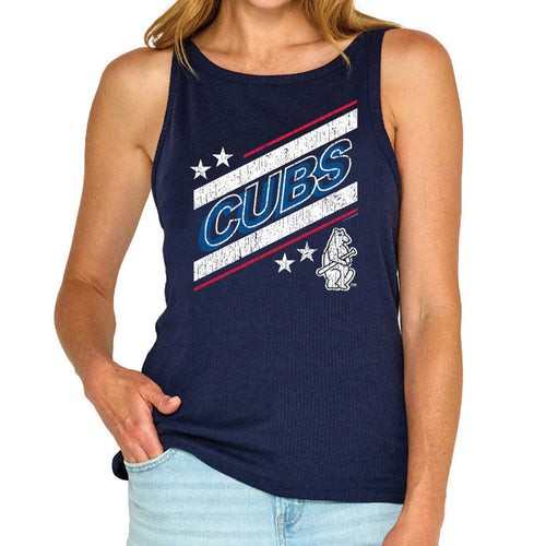 Chicago Cubs Soft As A Grape Women's Navy 4x1 Rib High Neck Tank Top