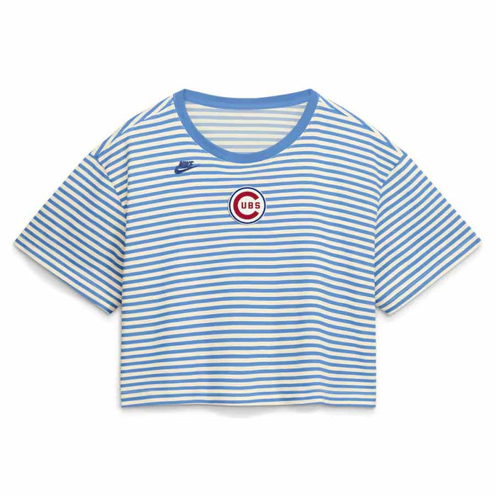 Chicago Cubs Nike Women's Cooperstown Striped Logo Crop T Shirt