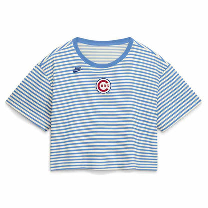 Chicago Cubs Nike Women's Cooperstown Striped Logo Crop T Shirt