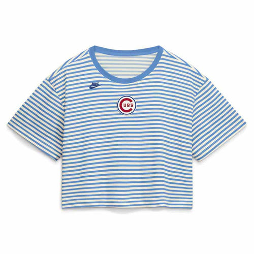 Chicago Cubs Nike Women's Cooperstown Striped Logo Crop T Shirt