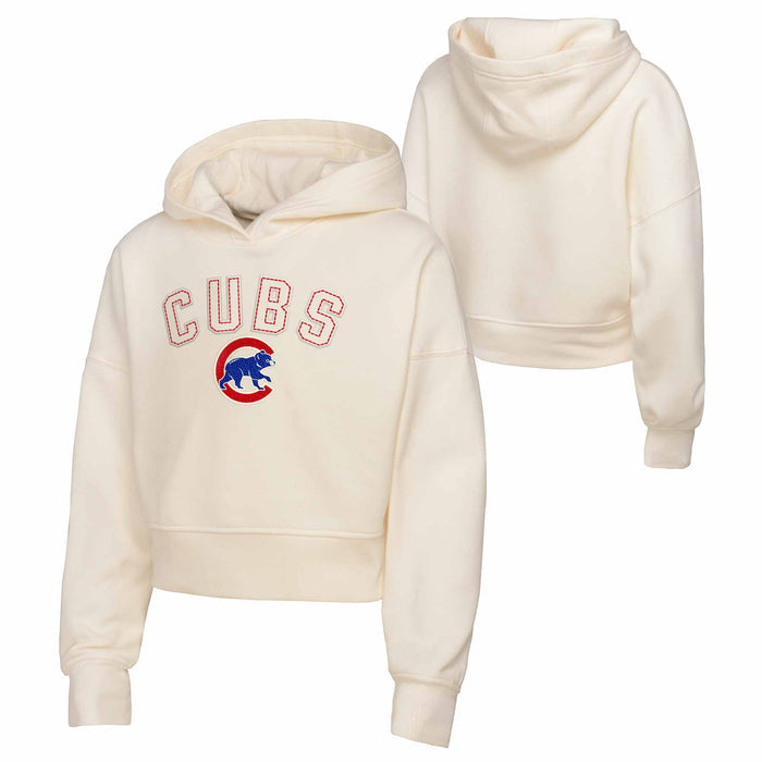 Chicago Cubs Youth Girls Oversized Cropped Hooded Sweatshirt