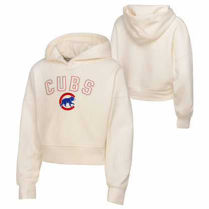 Chicago Cubs Youth Girls Oversized Cropped Hooded Sweatshirt