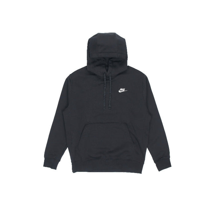 Black Nike pullover fleece hoodie with zip, hood, and small white logo