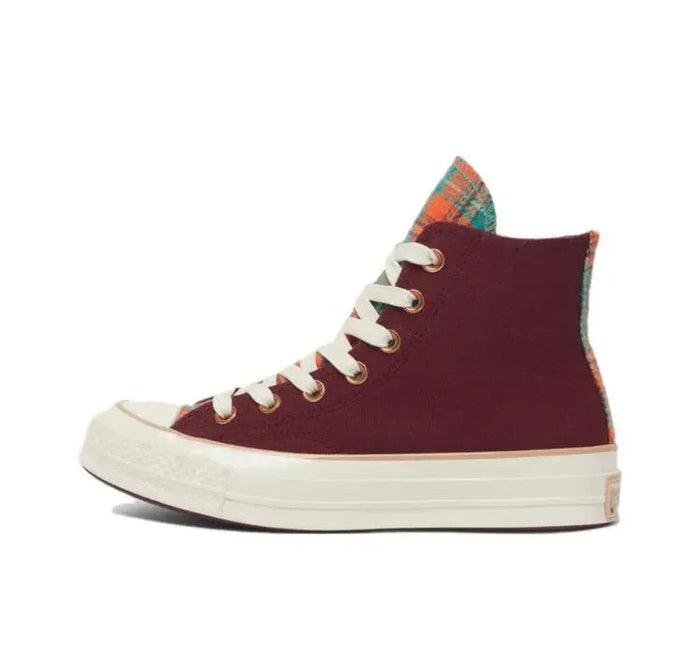 Converse 1970's high-top sneakers in wine-red with patterned heel and white laces