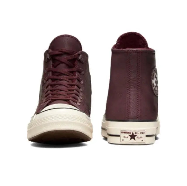 Converse Chuck 70 high-top sneakers, burgundy canvas with heel tab and white cupsole