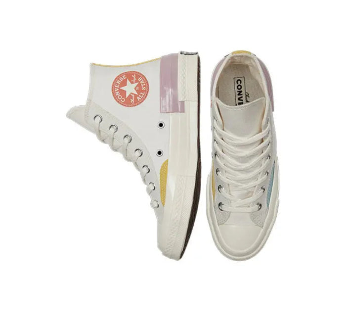 Converse Chuck 70 high-top sneakers, off-white uppers with lace eyelets and Converse patch