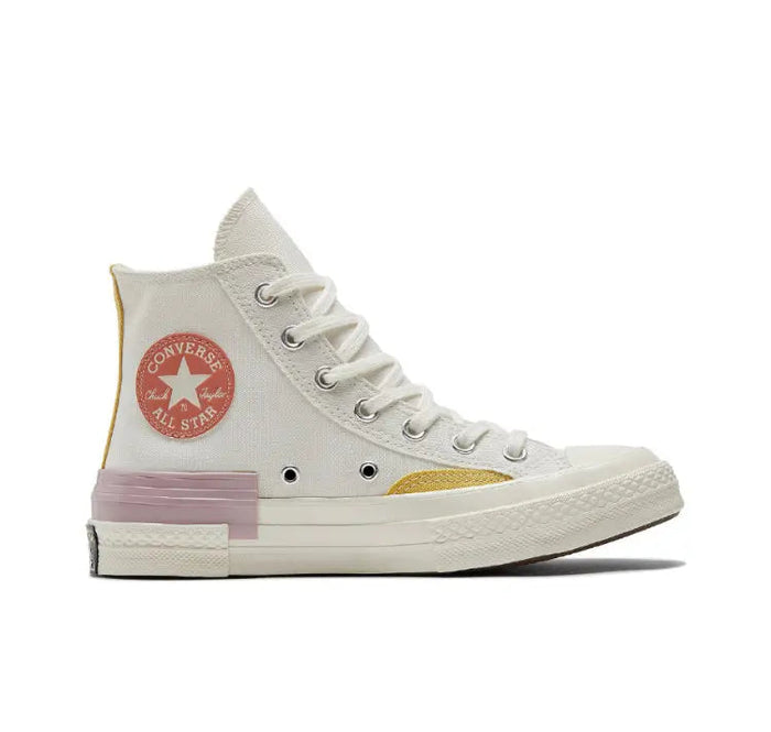 Converse Chuck 70 high-top sneaker, off-white canvas with Converse All Star patch and gold accent