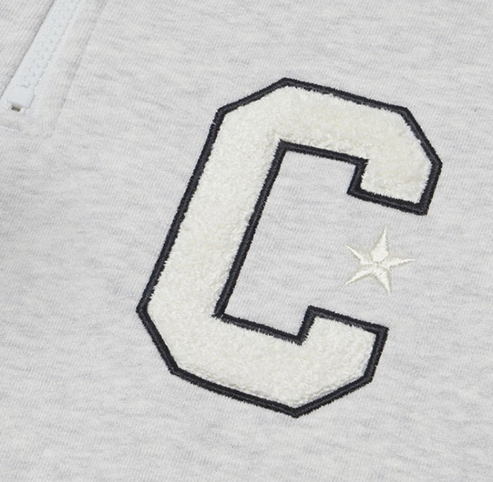 Light gray sweatshirt with large embroidered C patch and small star detail