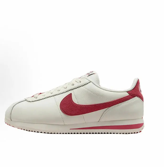 Nike Cortez SE low-top sneaker, white with red Swoosh and heel tab