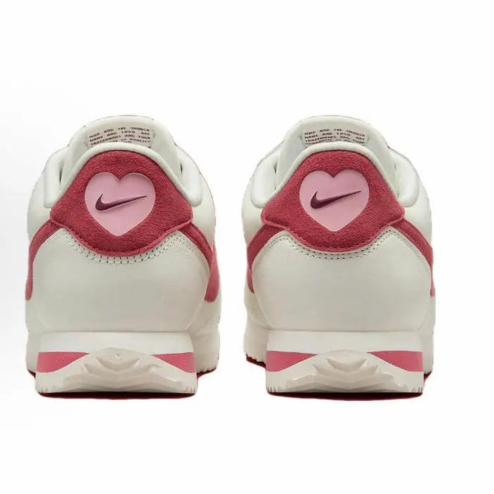 Cortez SE low-top sneaker heel, white with red collar panel and Nike Swoosh