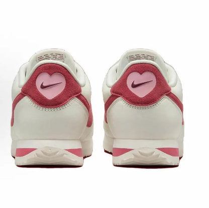 Cortez SE low-top sneaker heel, white with red collar panel and Nike Swoosh
