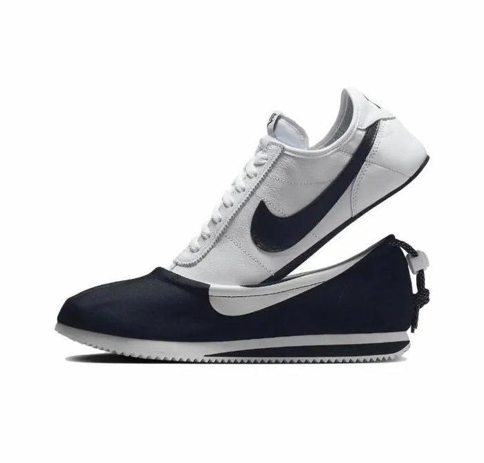 Nike Cortez x Clot sneakers, white leather panels with dark navy suede and swoosh